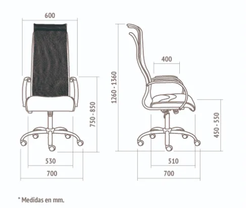Medidas técnicas de Sillon Jazz Air Back Alto