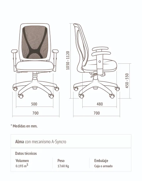 Medidas técnicas de Silla Alma Blanca Gris Perla