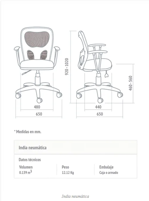 Medidas técnicas de Silla India Cromada