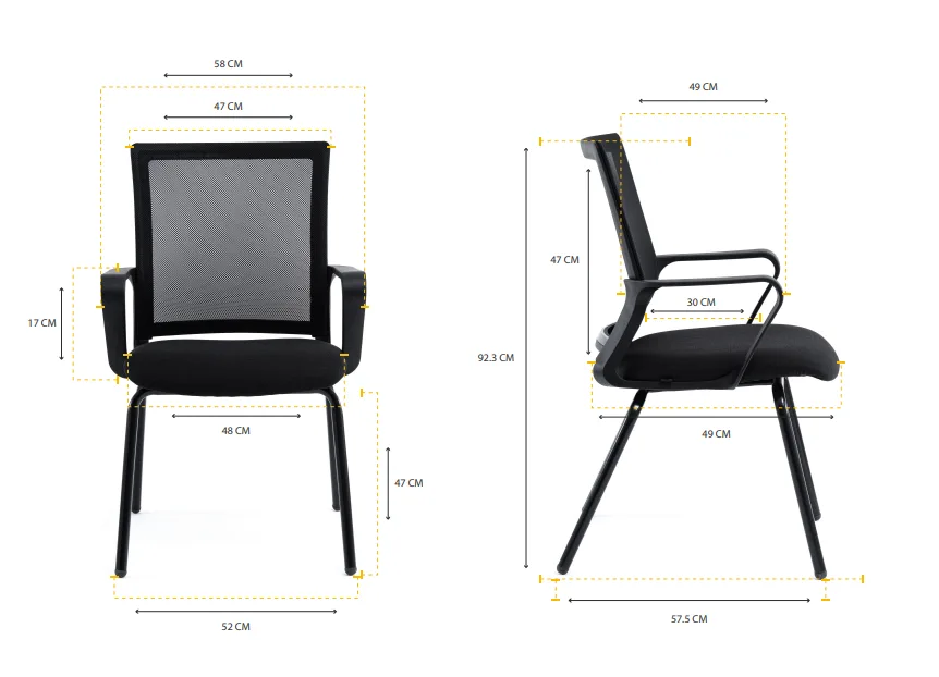 Medidas técnicas de Silla Zenith Negra