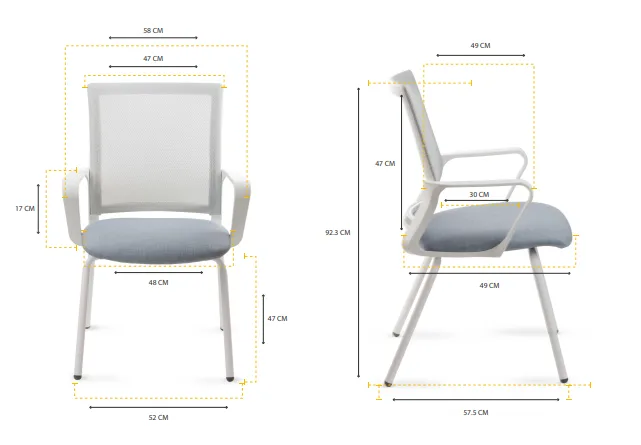 Medidas técnicas de Silla Zenith Blanca