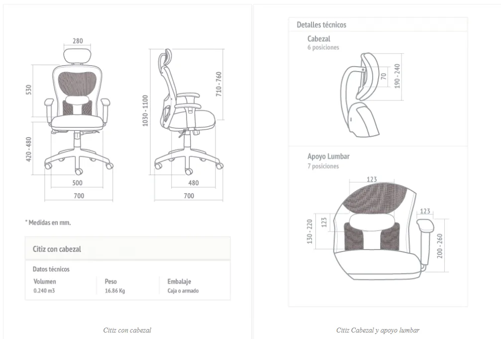 Medidas técnicas de Sillon Citiz